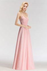 A-line Long Sweetheart Spaghetti Sleeveless Bridesmaid Dress